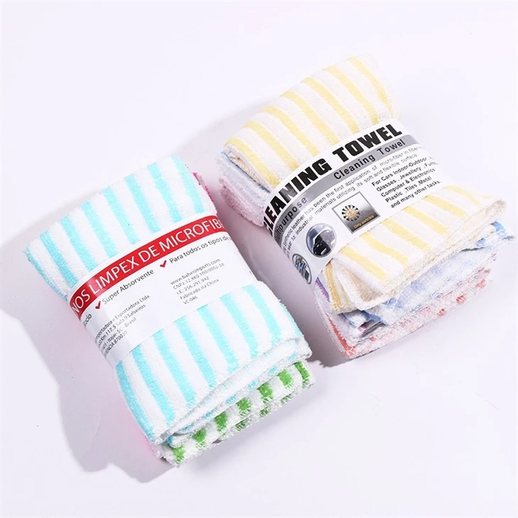 Export Stripe Factory Non-oil Multi-functional Microfiber Rags Lazy Dishwashing Cloth Cleaning Cloth Dishwashing Cloth