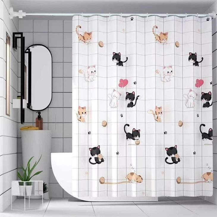 New Cartoon Cat Print PEVA Shower Curtain Waterproof Partition Curtain For Bathroom